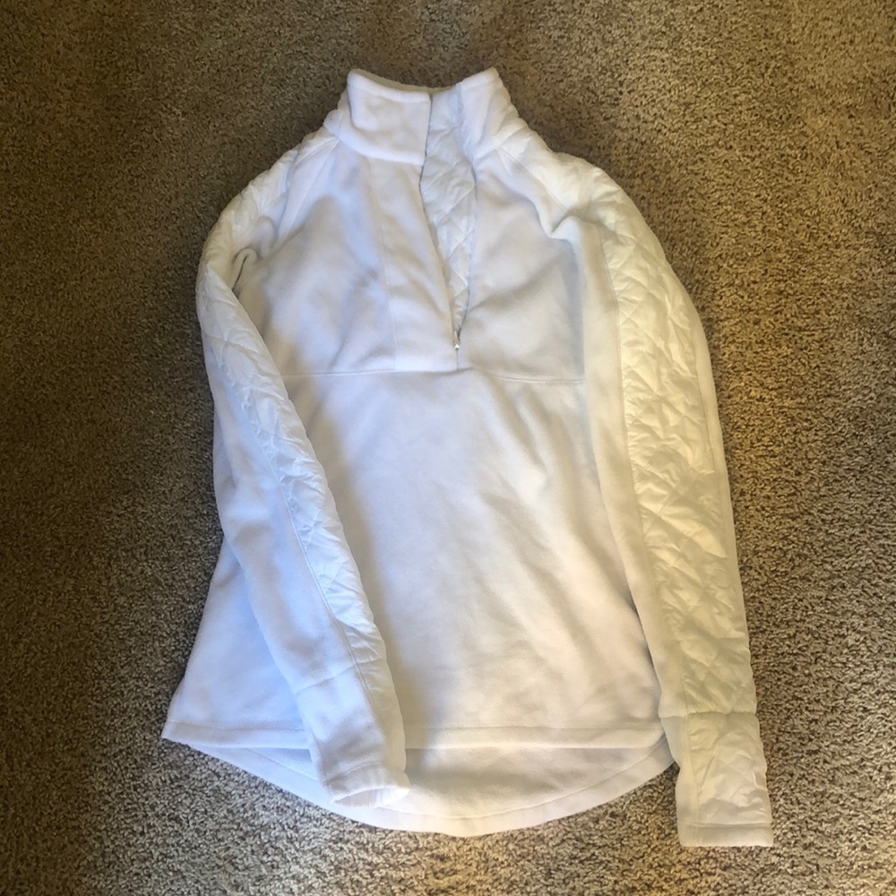 Athleta White Quilted Sleeve Half-Zip Pullover